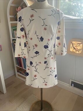 Ralph Lauren Cream Midi Dress with Blue and Pink Floral Print